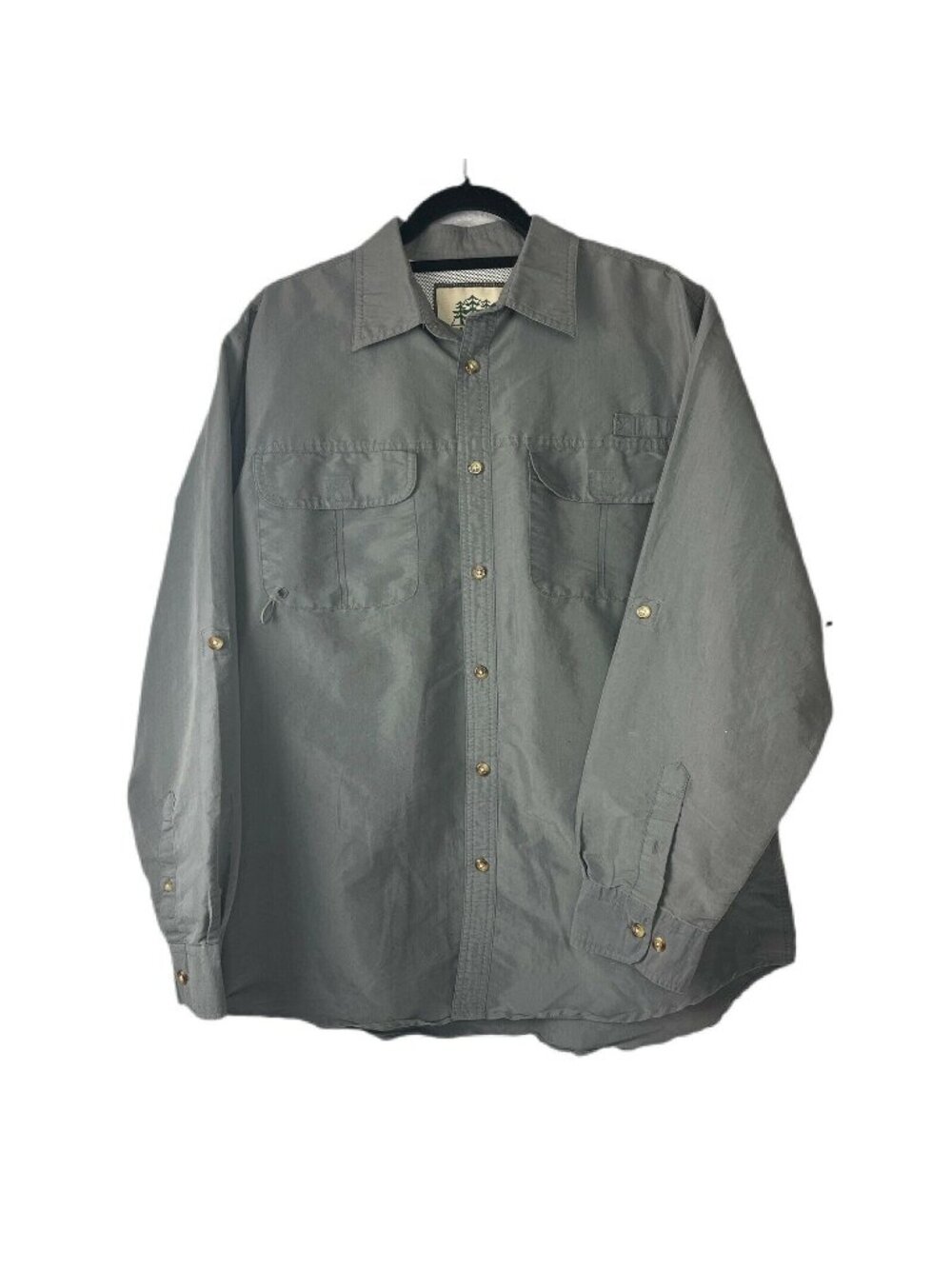 Tallwoods Mens Button Down Gray Shirt Size L Cotton Blend Mesh Lining